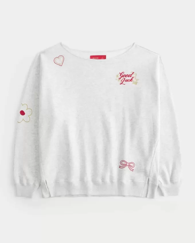 Oversize-Sweatshirt mit schulterfreiem Schnitt und Grafik zum Mondneujahr