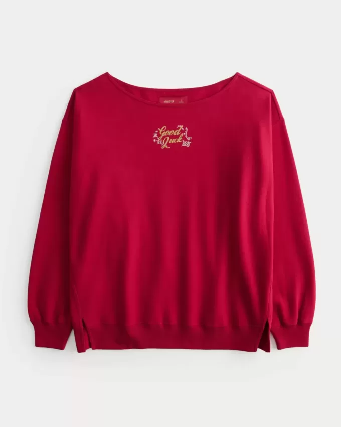 Oversize-Sweatshirt mit schulterfreiem Schnitt und Grafik zum Mondneujahr