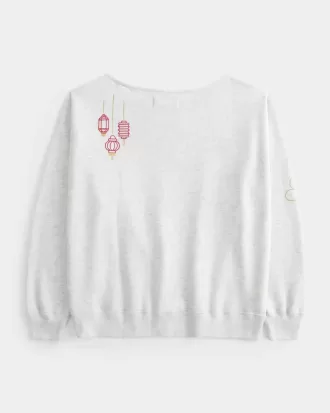 Oversize-Sweatshirt mit schulterfreiem Schnitt und Grafik zum Mondneujahr