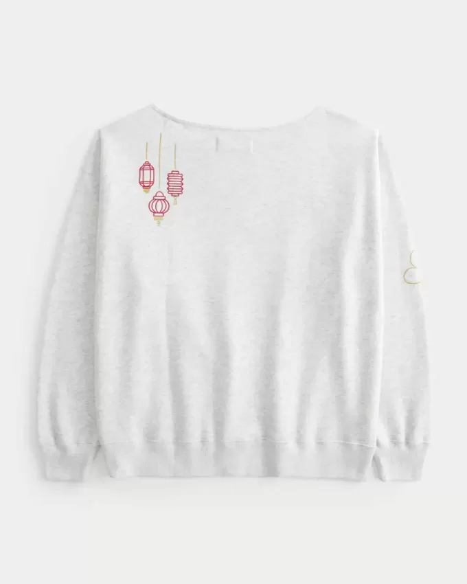 Oversize-Sweatshirt mit schulterfreiem Schnitt und Grafik zum Mondneujahr