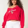Oversize-Sweatshirt mit V-Ausschnitt und „Go Team“-Grafik