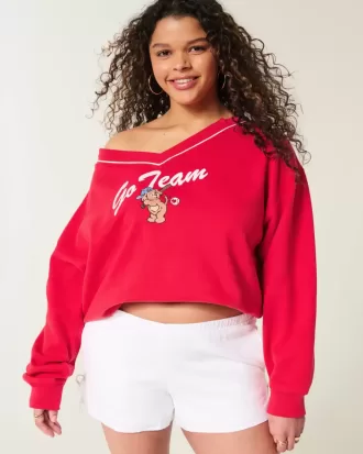Oversize-Sweatshirt mit V-Ausschnitt und „Go Team“-Grafik