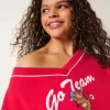 Oversize-Sweatshirt mit V-Ausschnitt und „Go Team“-Grafik