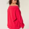 Oversize-Sweatshirt mit V-Ausschnitt und „Go Team“-Grafik