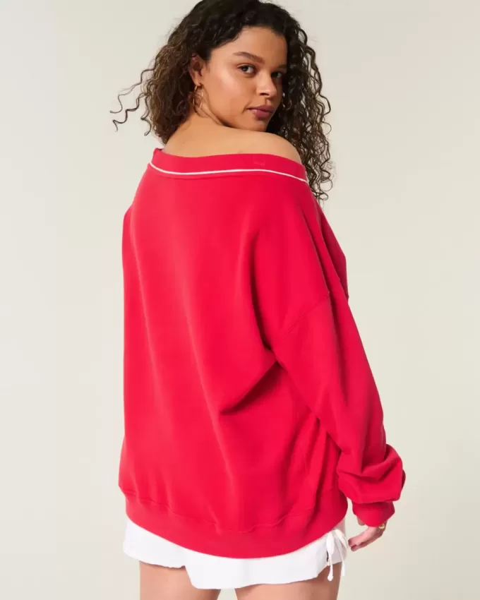 Oversize-Sweatshirt mit V-Ausschnitt und „Go Team“-Grafik