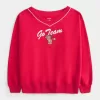 Oversize-Sweatshirt mit V-Ausschnitt und „Go Team“-Grafik