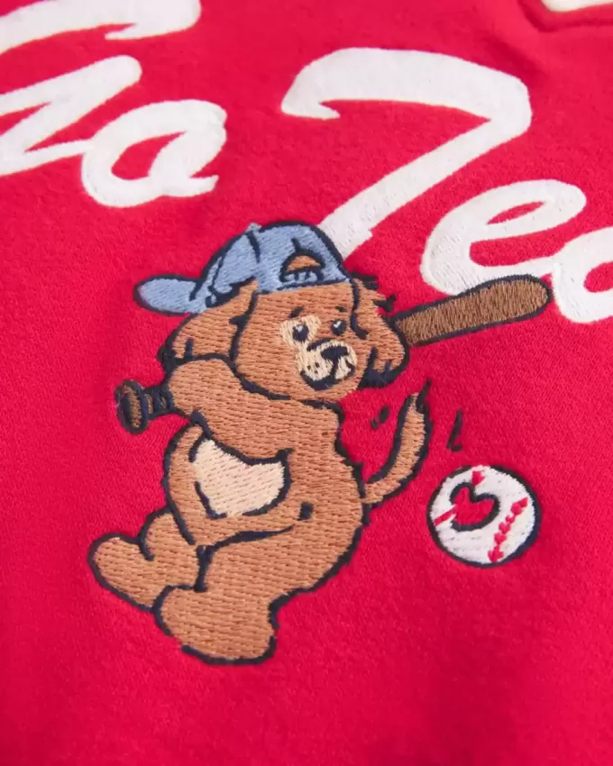 Oversize-Sweatshirt mit V-Ausschnitt und „Go Team“-Grafik
