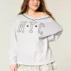 Oversize-Sweatshirt mit V-Ausschnitt und NYC-Grafik Oversize-Sweatshirt mit V-Ausschnitt und NYC-Grafik