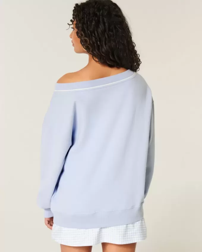 Oversize-Sweatshirt mit V-Ausschnitt und Zahlengrafik