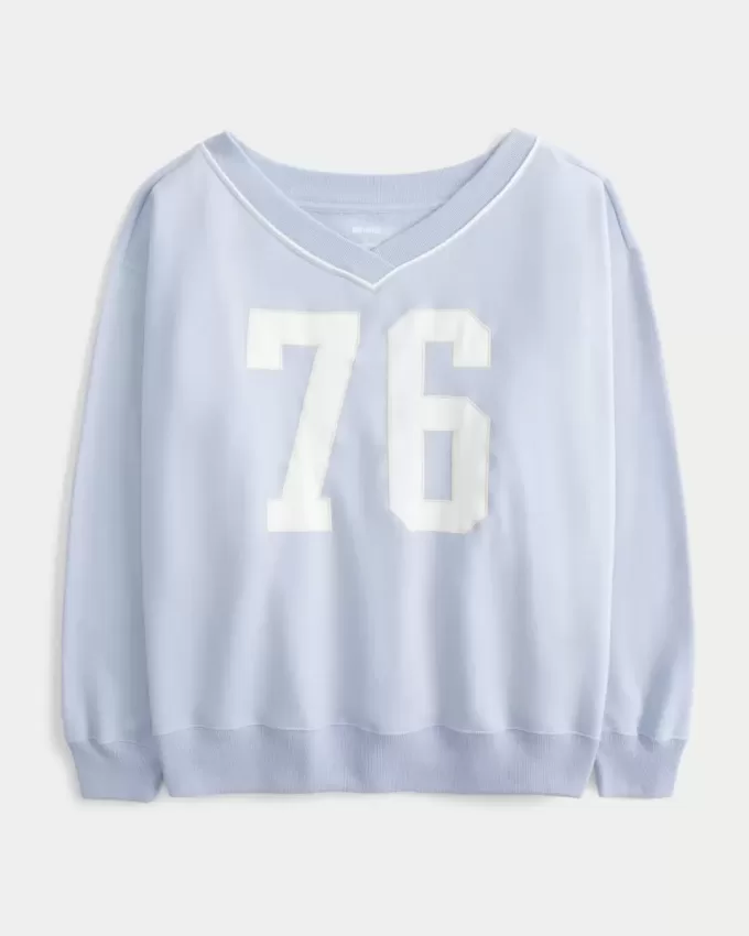 Oversize-Sweatshirt mit V-Ausschnitt und Zahlengrafik