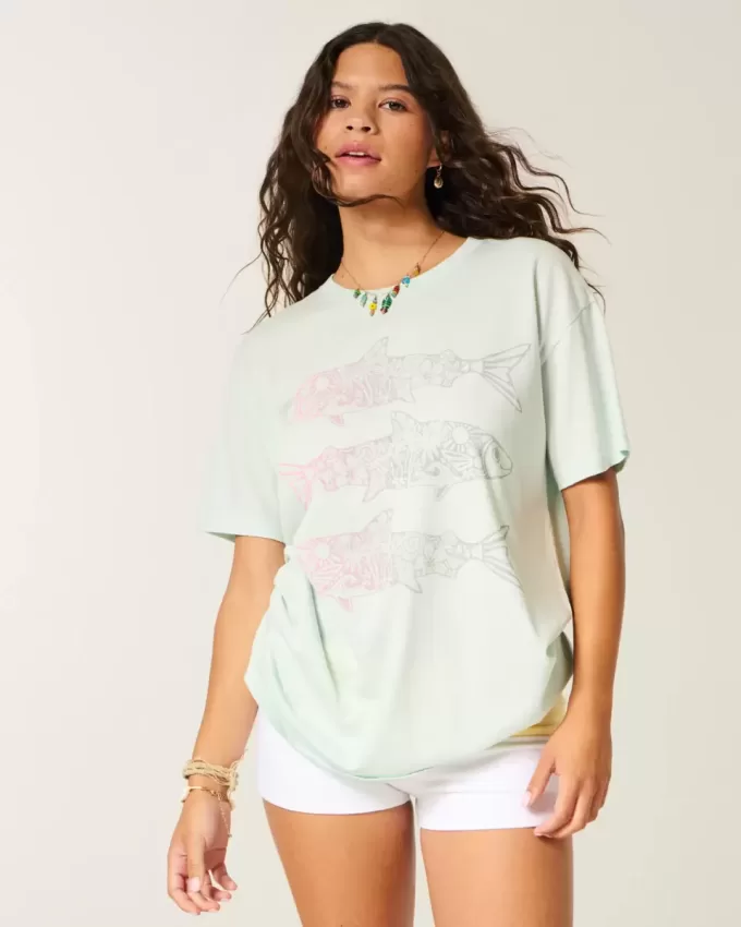 Oversize-T-Shirt mit Fisch-Grafik