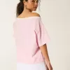 Oversize-T-Shirt mit schulterfreiem College-Blumenmuster