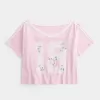 Oversize-T-Shirt mit schulterfreiem College-Blumenmuster