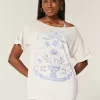 Oversize-T-Shirt mit schulterfreiem Schnitt und Grafik