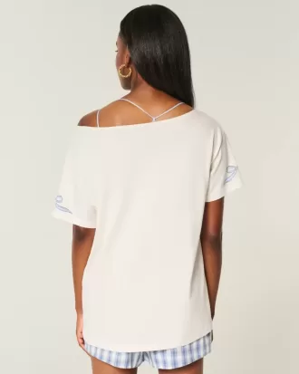Oversize-T-Shirt mit schulterfreiem Schnitt und Grafik