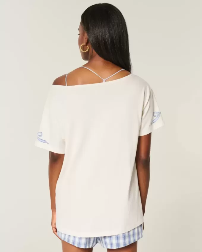 Oversize-T-Shirt mit schulterfreiem Schnitt und Grafik