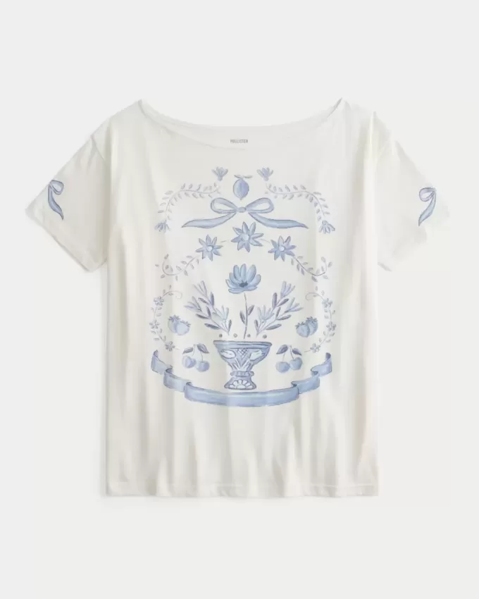 Oversize-T-Shirt mit schulterfreiem Schnitt und Grafik