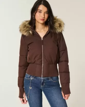 Puffer-Bomberjacke mit Kunstpelzbesatz