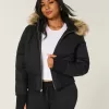 Puffer-Bomberjacke mit Kunstpelzbesatz