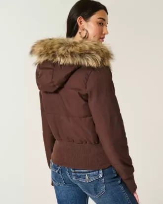 Puffer-Bomberjacke mit Kunstpelzbesatz