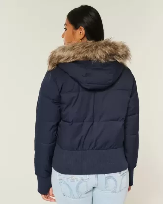 Puffer-Bomberjacke mit Kunstpelzbesatz