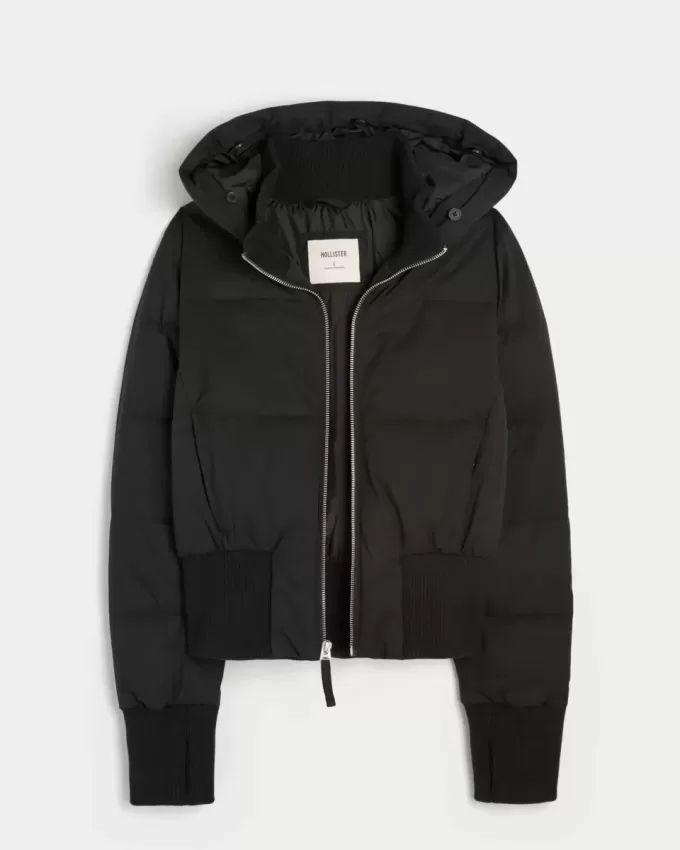 Puffer-Bomberjacke mit Kunstpelzbesatz