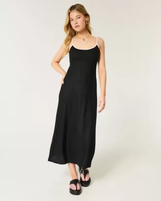 Rückenfreies Midi-Slipkleid aus Leinenmischung