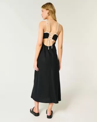Rückenfreies Midi-Slipkleid aus Leinenmischung