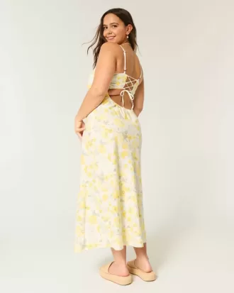 Rückenfreies Midi-Slipkleid aus Leinenmischung