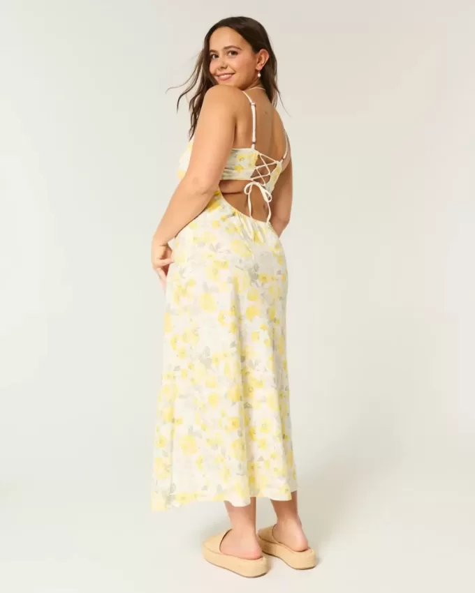 Rückenfreies Midi-Slipkleid aus Leinenmischung Rückenfreies Midi-Slipkleid aus Leinenmischung