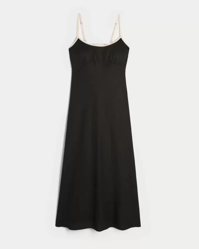 Rückenfreies Midi-Slipkleid aus Leinenmischung Rückenfreies Midi-Slipkleid aus Leinenmischung