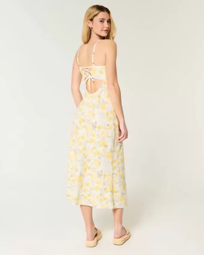 Rückenfreies Midi-Slipkleid aus Leinenmischung Rückenfreies Midi-Slipkleid aus Leinenmischung