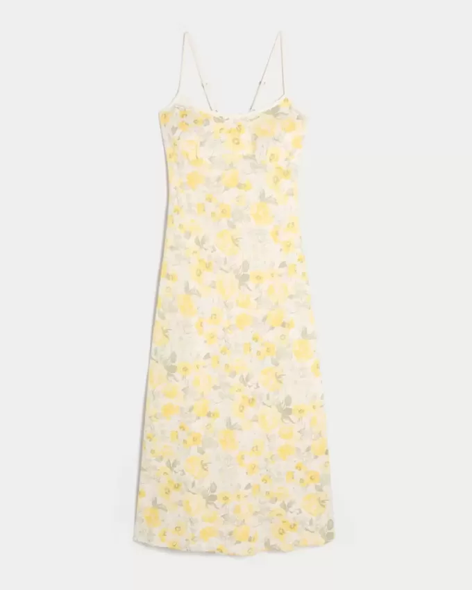 Rückenfreies Midi-Slipkleid aus Leinenmischung Rückenfreies Midi-Slipkleid aus Leinenmischung