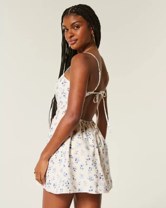 Rückenfreies Skort-Kleid aus Leinenmischung