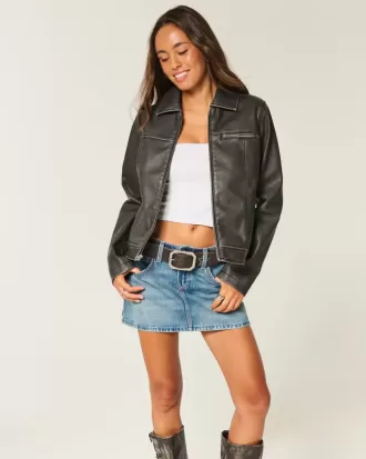 Reißverschlussjacke aus veganem Leder