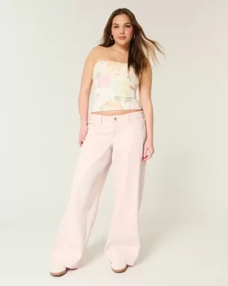 Rosa Super Baggy-Jeans mit niedriger Taille