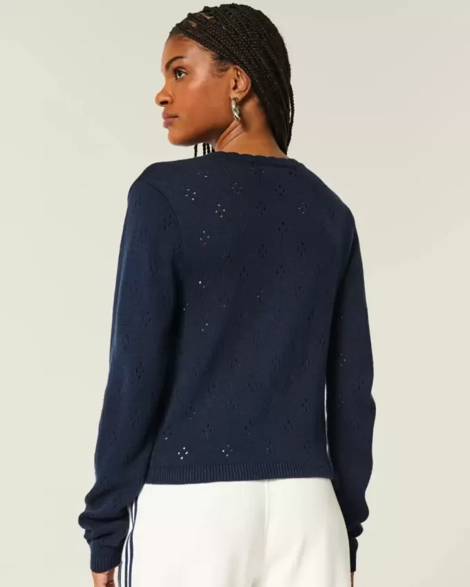 Rundhals-Cardigan mit Ösen