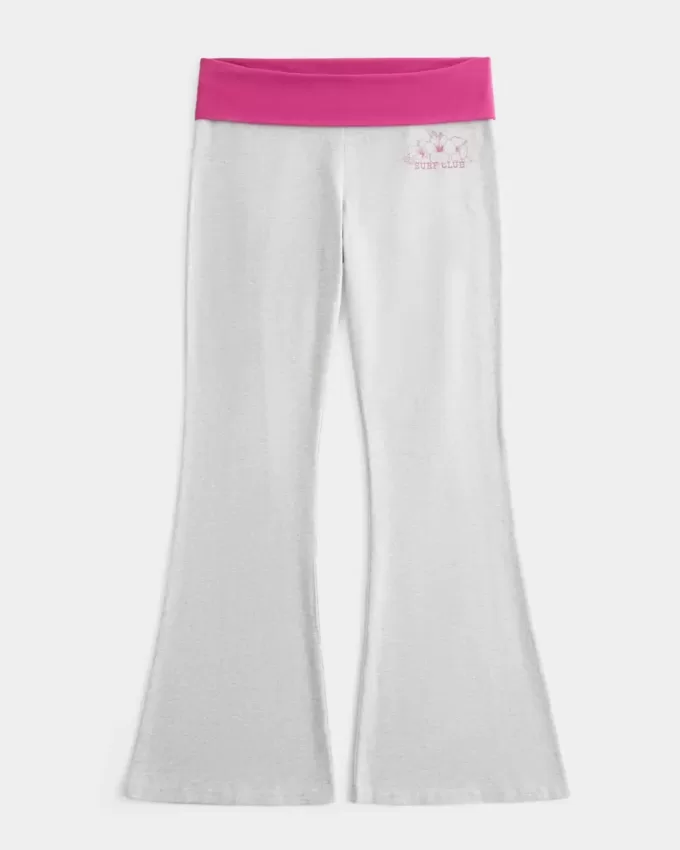 Schlaghose mit Hibiskus-Grafik und Umschlagbund Schlaghose mit Hibiskus-Grafik und Umschlagbund