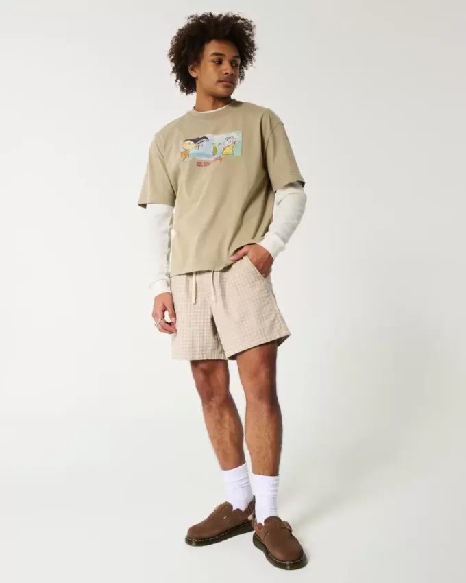 Schlupfshorts aus Leinenmischung bis zur Mitte des Oberschenkels Schlupfshorts aus Leinenmischung bis zur Mitte des Oberschenkels