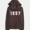 Schmaler Kapuzenpullover mit Reißverschluss und Grafik von 1997