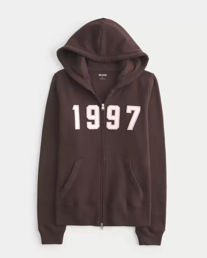 Schmaler Kapuzenpullover mit Reißverschluss und Grafik von 1997