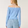 Schulterfreier Pullover im Häkelstil Schulterfreier Pullover im Häkelstil