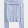 Schulterfreier Pullover mit Stickereien