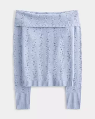 Schulterfreier Pullover mit Stickereien