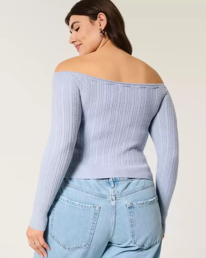 Schulterfreier Zopfmusterpullover Schulterfreier Zopfmusterpullover