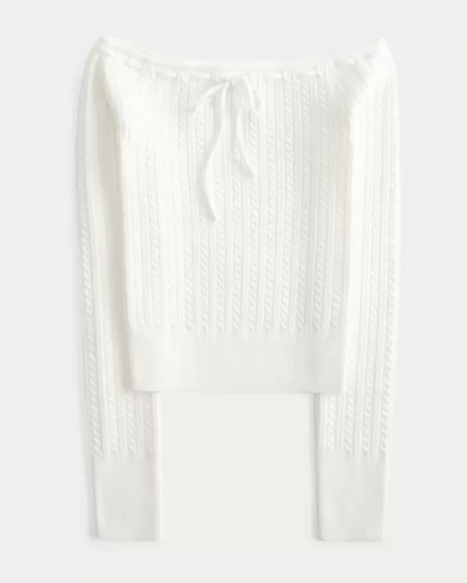 Schulterfreier Zopfmusterpullover Schulterfreier Zopfmusterpullover
