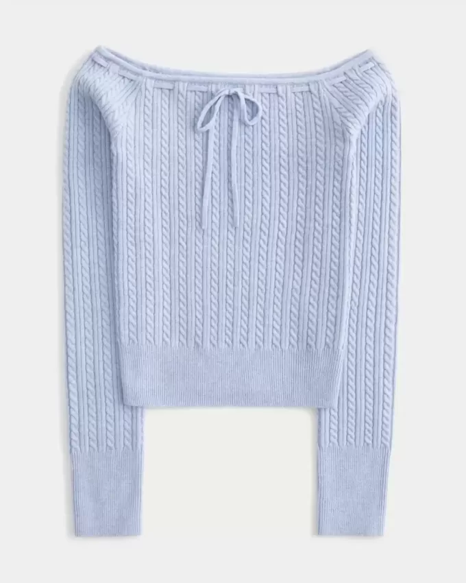 Schulterfreier Zopfmusterpullover Schulterfreier Zopfmusterpullover