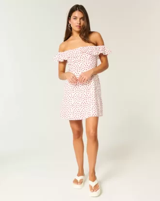 Schulterfreies A-Linien-Minikleid mit Rüschen