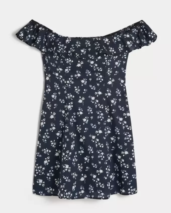 Schulterfreies A-Linien-Minikleid mit Rüschen