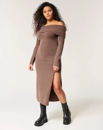 Schulterfreies Midi-Pulloverkleid